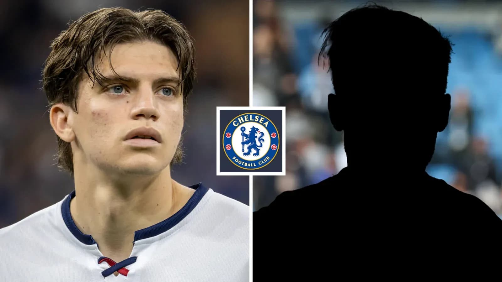 Jugador de Chelsea con fondo oscuro y logo del club