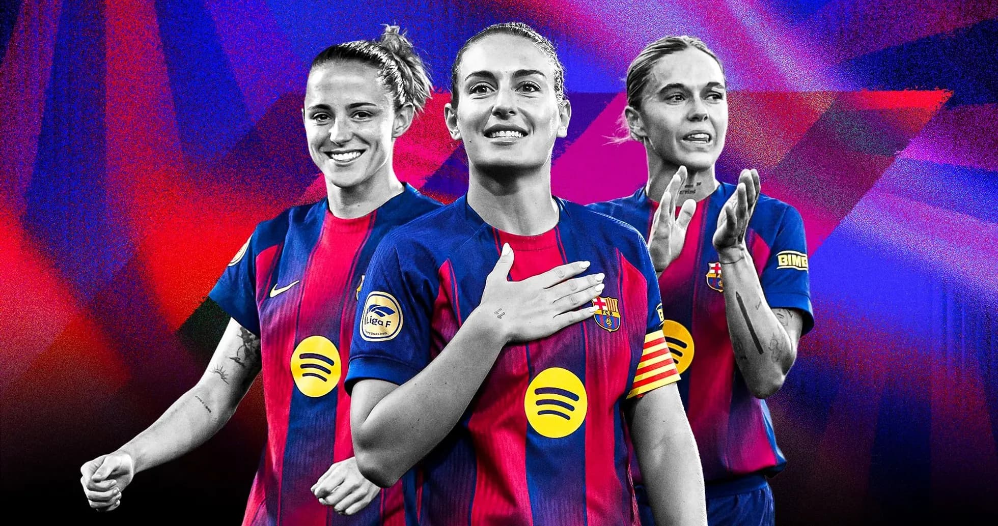 Jugadoras del FC Barcelona en uniforme del equipo