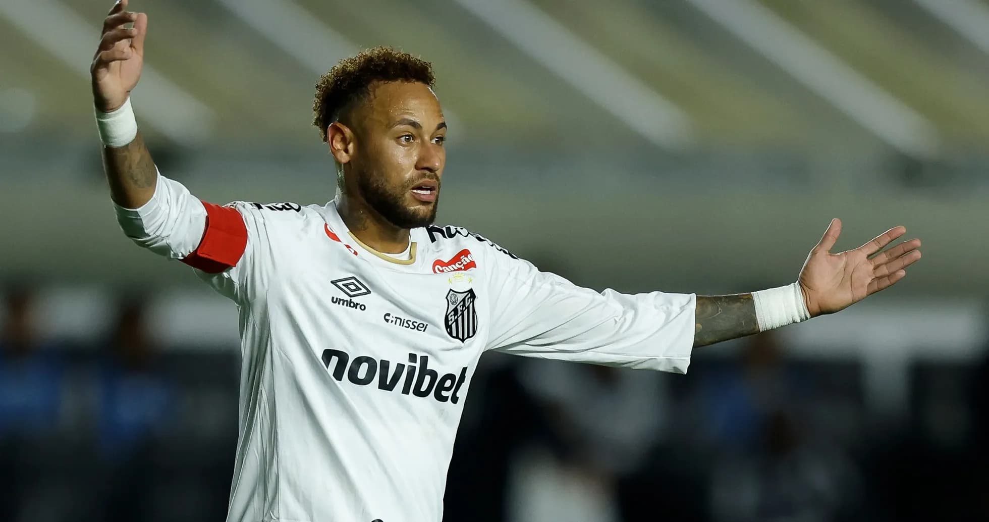 Neymar gesturing during a match with Santos