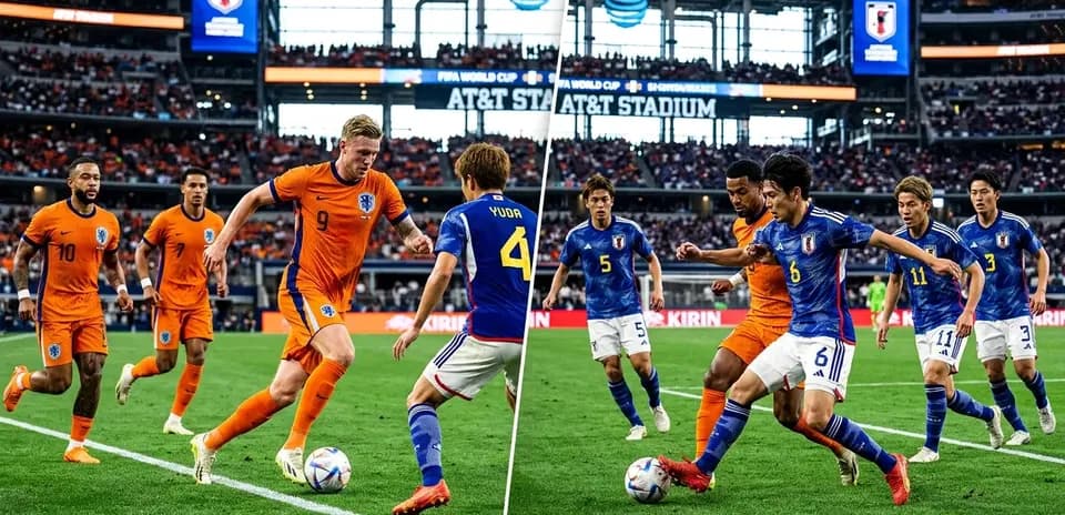 Jugadores de los Países Bajos y Japón en el partido