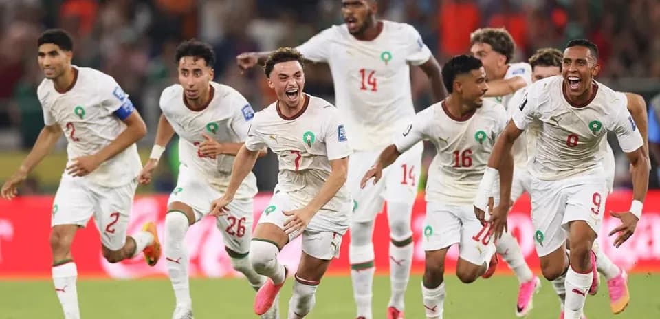 Jugadores de Marruecos celebrando un gol