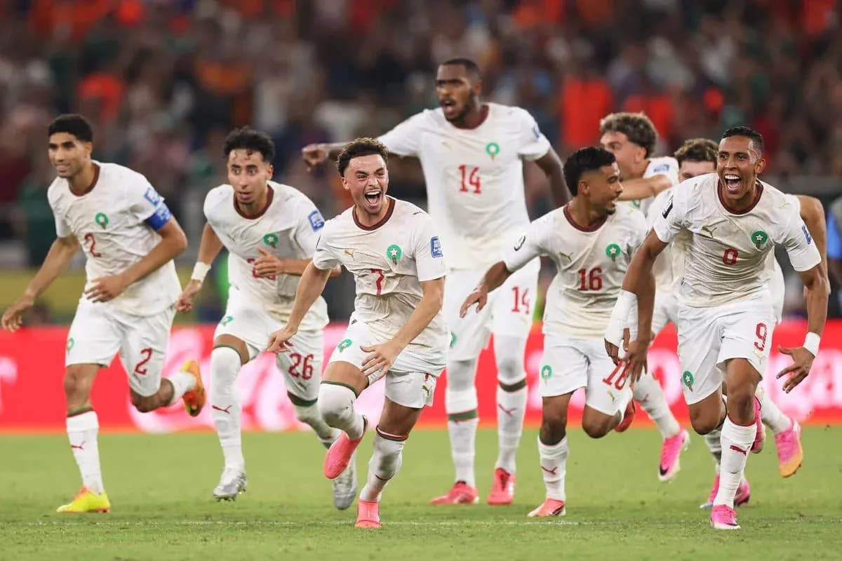 Jugadores de Marruecos celebrando un gol