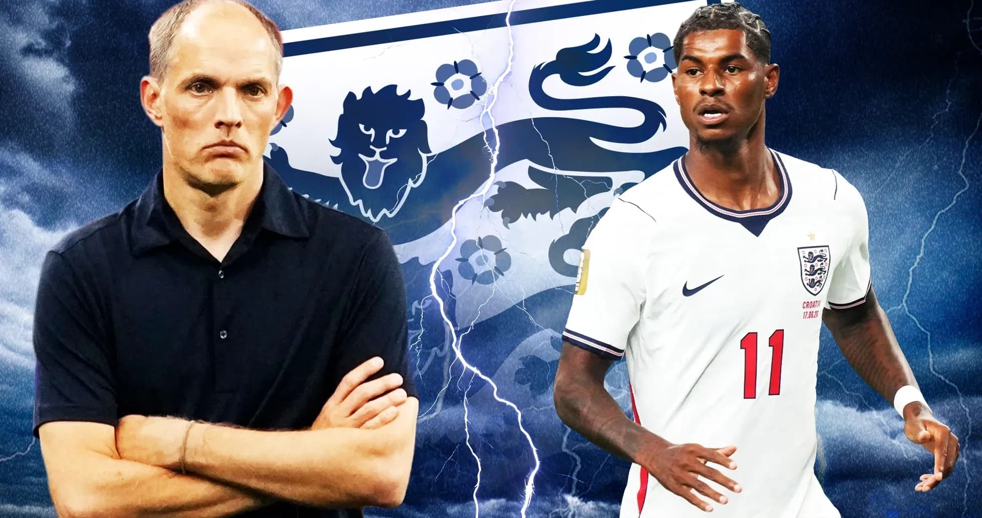 Entrenador y jugador de Inglaterra con fondo de tormenta