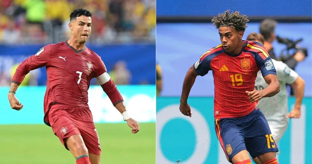 Cristiano Ronaldo y jugador español corriendo en partido