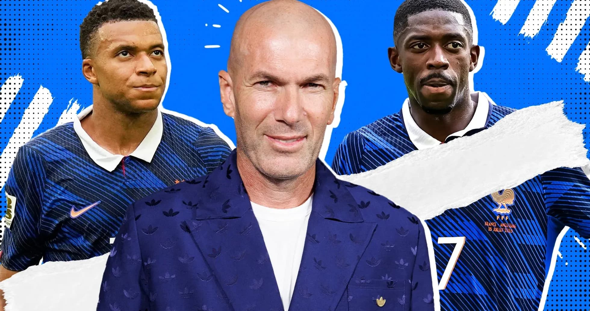 Kylian Mbappé y Ousmane Dembélé con Zinedine Zidane