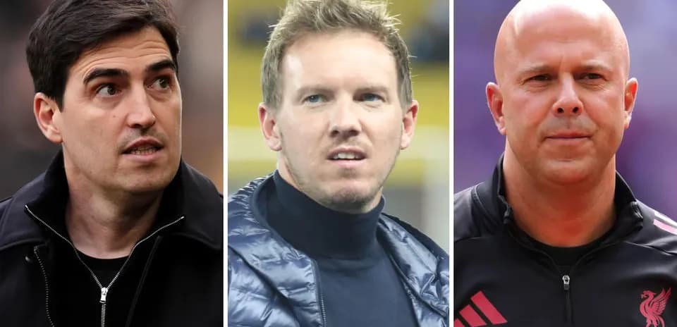 Tres entrenadores mirando al frente en diferentes escenarios