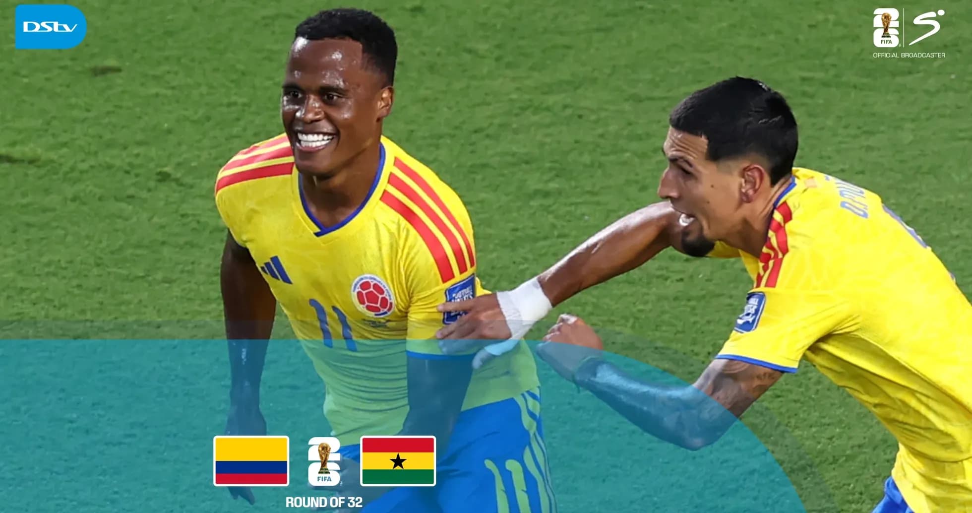 Jugadores colombianos celebrando un gol durante el partido