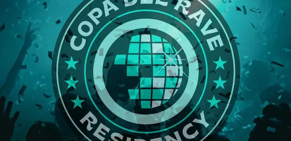 Logo de Copa del Rave Residency con fondo festivo