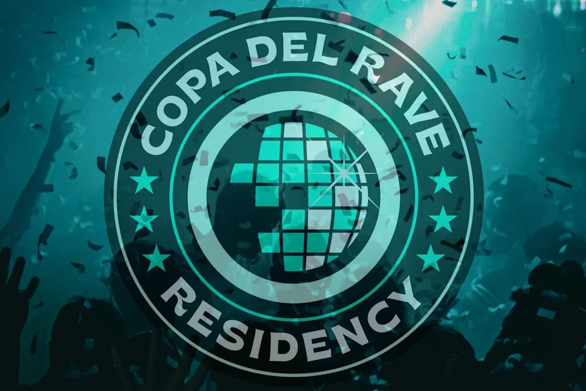 Logo de Copa del Rave Residency con fondo festivo