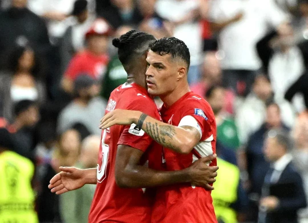 Jugadores de Suiza celebrando en el partido