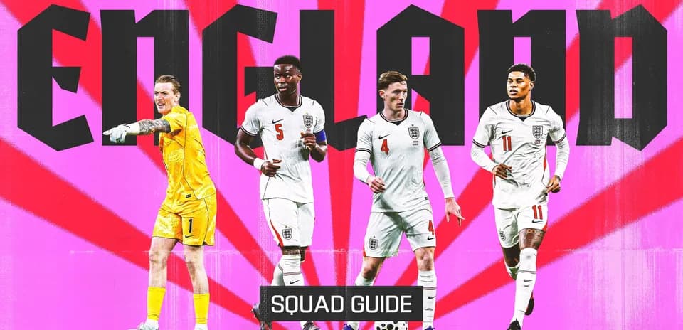 Jugadores de Inglaterra en un fondo colorido