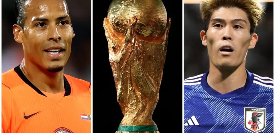 Jugadores de Países Bajos y Japón con la Copa del Mundo