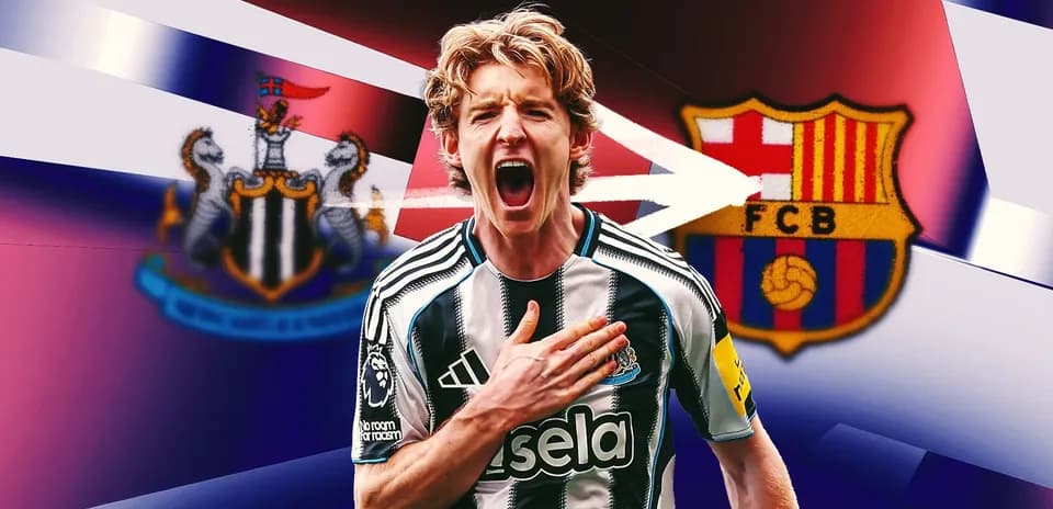 Jugador de Newcastle celebrando frente a logotipos de clubes