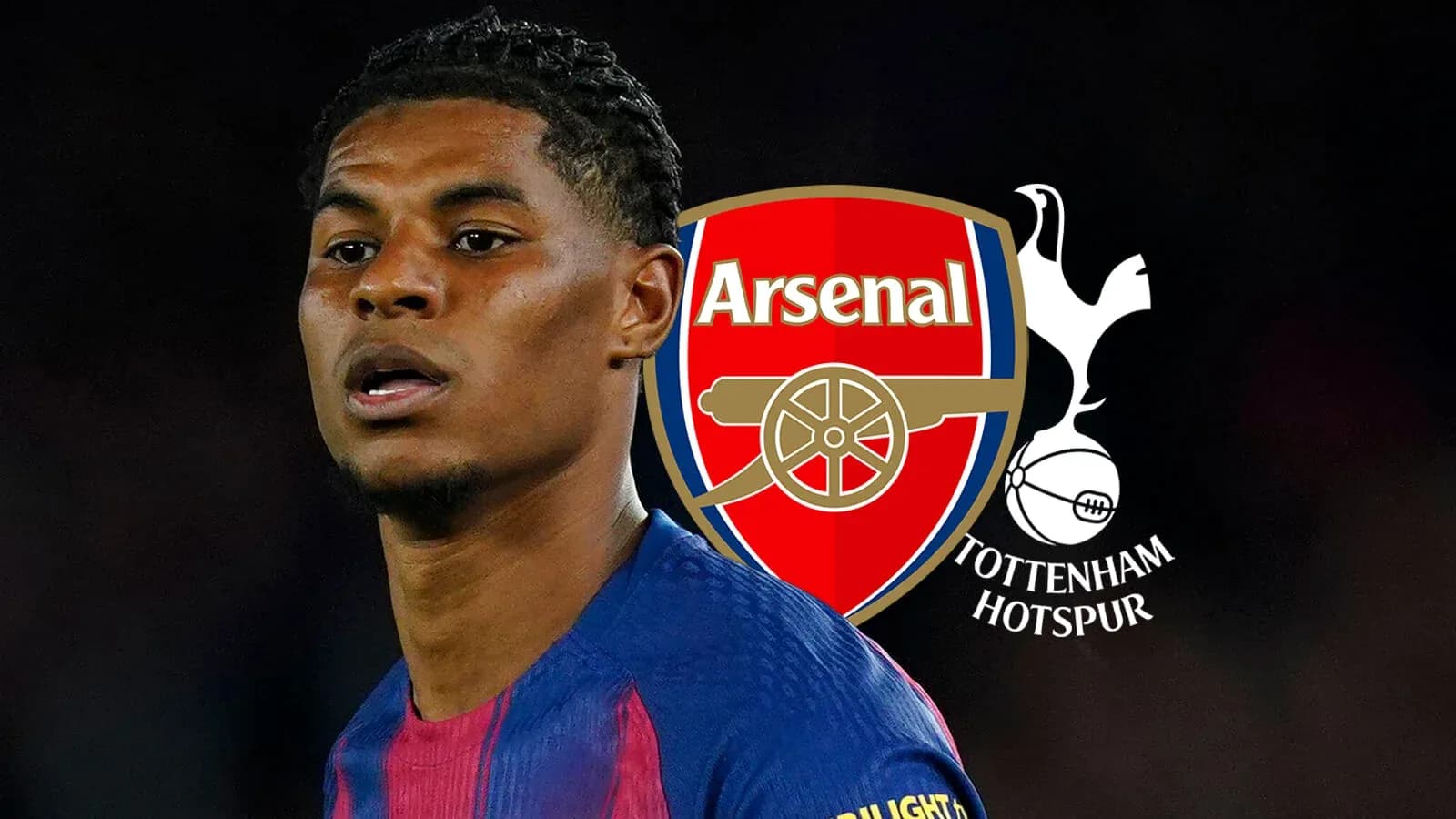 Jugador con logos de Arsenal y Tottenham de fondo