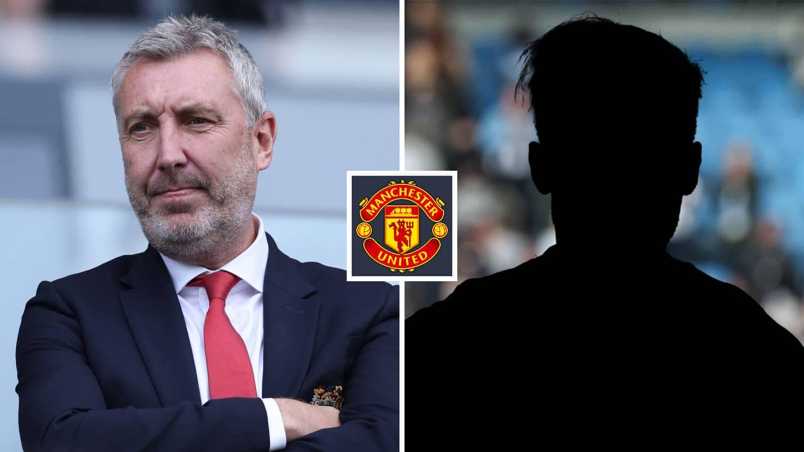 Entrenador con logo de Manchester United y silueta de jugador