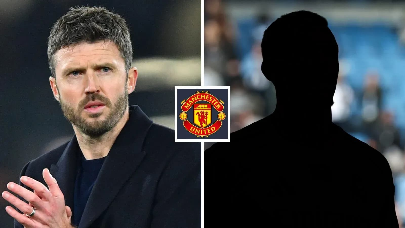 Michael Carrick y figura en silueta con logo de Manchester United