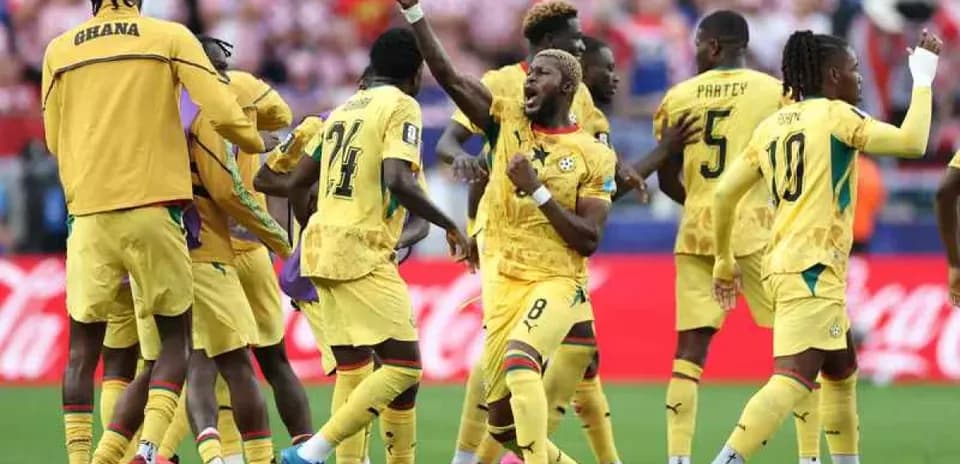 Celebración de jugadores de Ghana en el partido