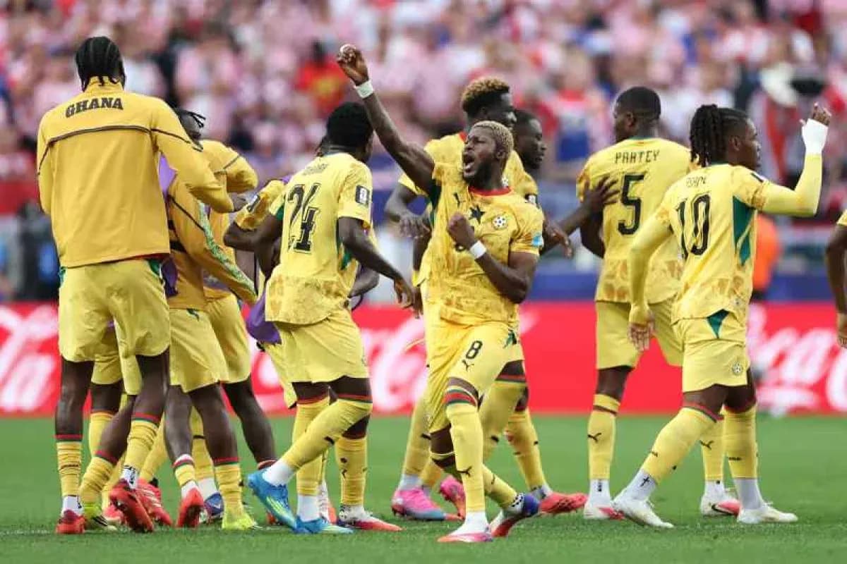 Celebración de jugadores de Ghana en el partido