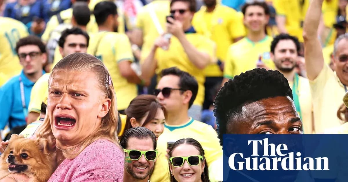 A fan with a dog among cheering supporters in yellow