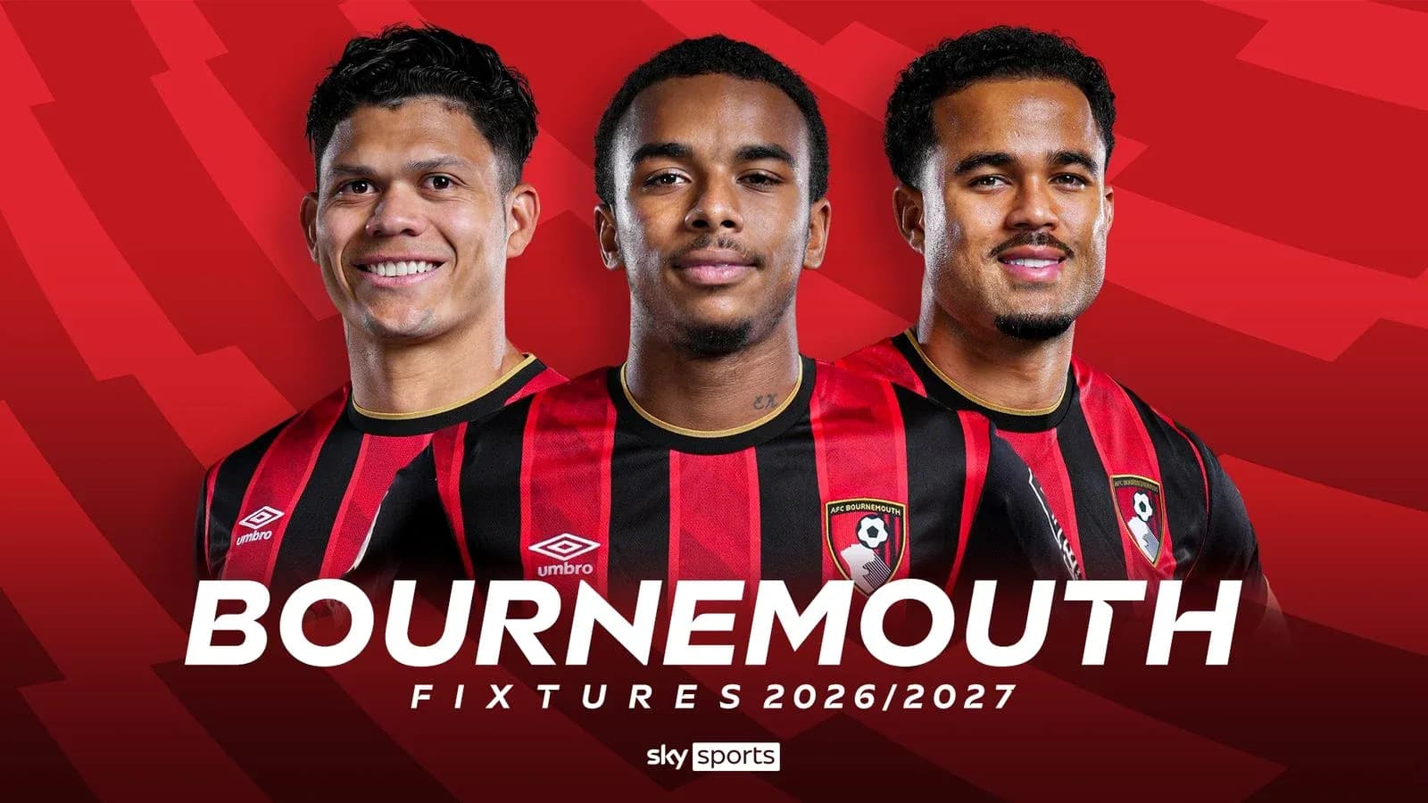 Tres jugadores de Bournemouth con camiseta roja y negra