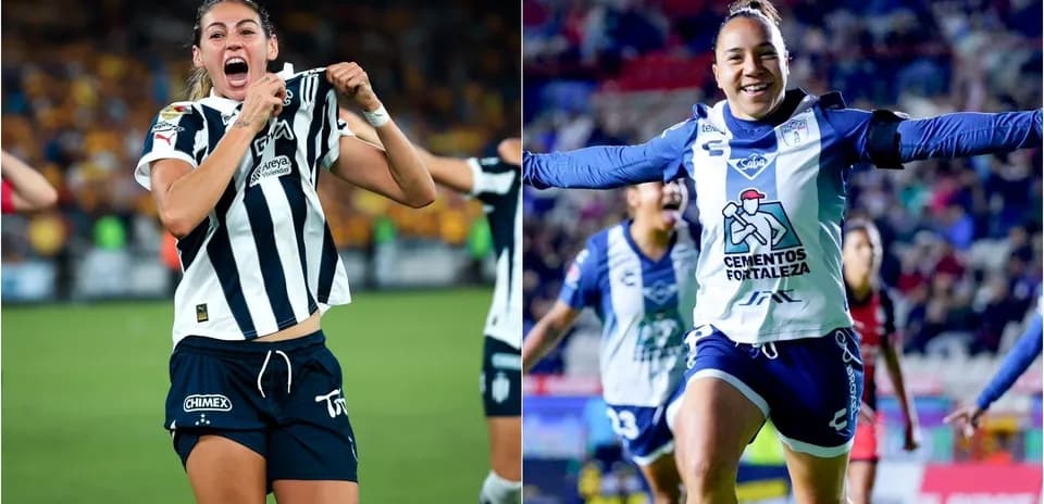 Jugadoras de Monterrey y Pachuca celebrando goles
