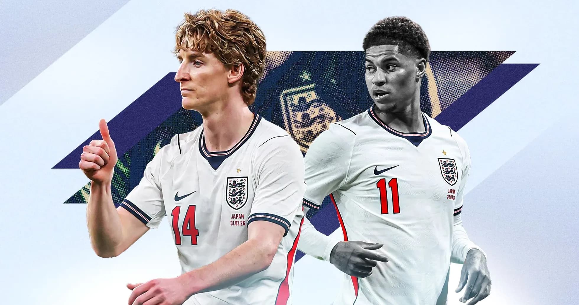 Dos jugadores de Inglaterra con camisetas de fútbol