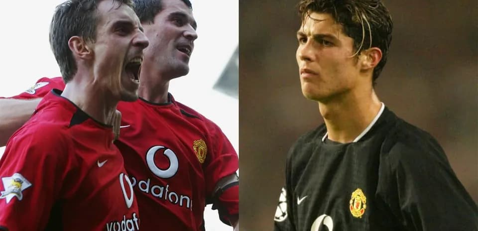Jugadores de Manchester United celebrando y Cristiano Ronaldo pensativo