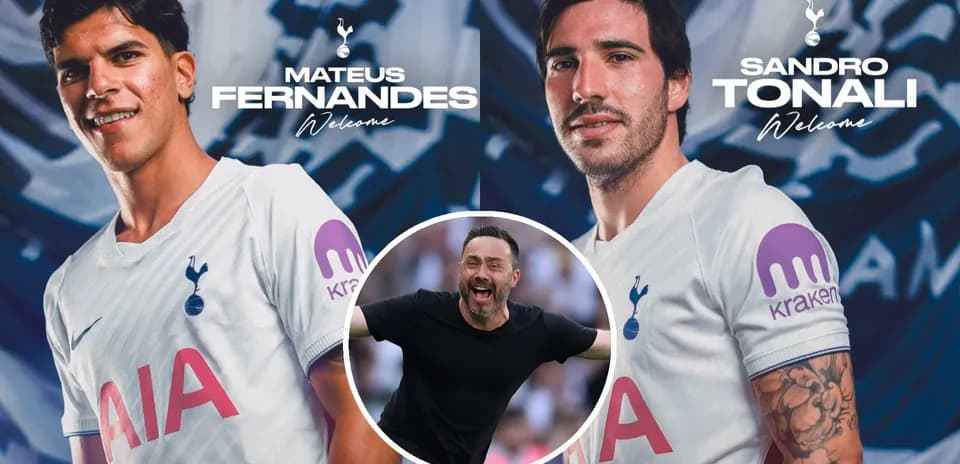 Mateus Fernandes y Sandro Tonali presentan sus camisetas de Tottenham