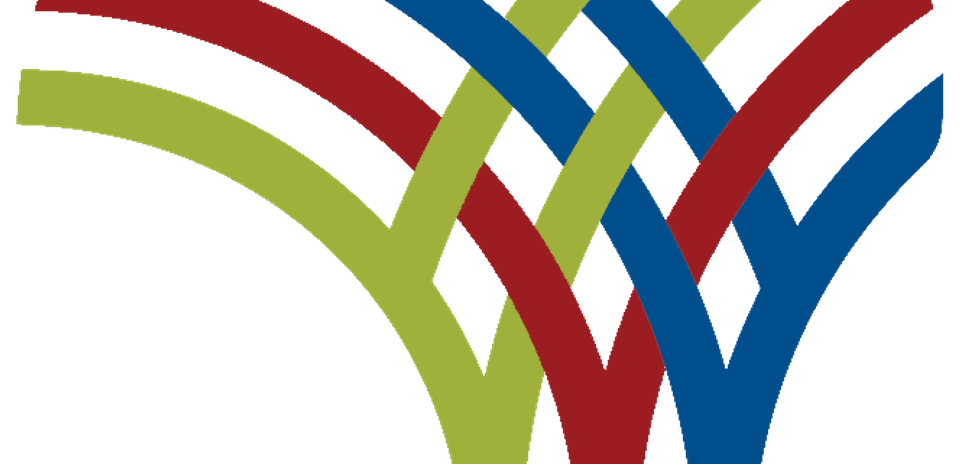 Logo con formas entrelazadas en colores vibrantes