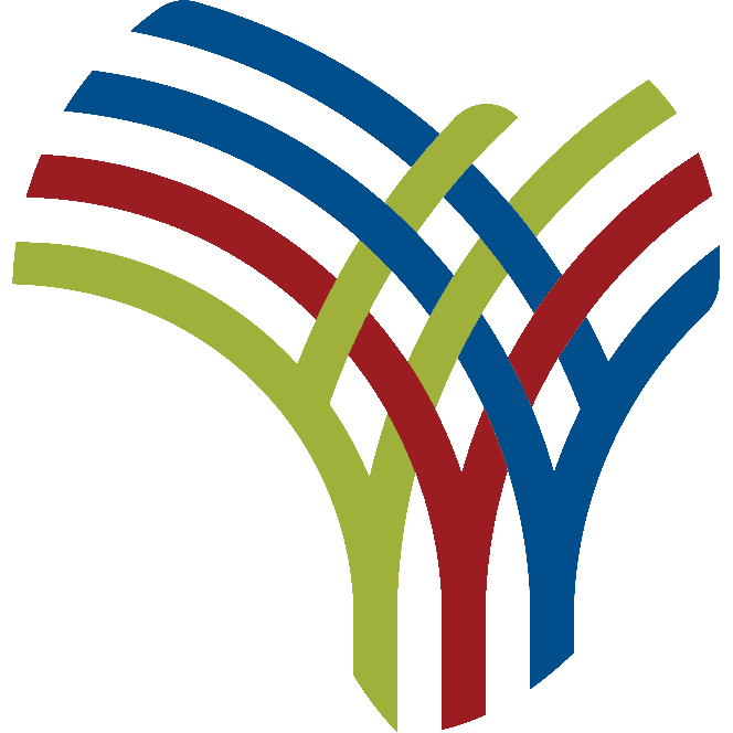 Logo con formas entrelazadas en colores vibrantes