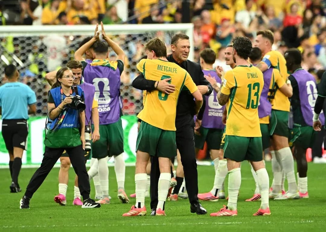 Celebración de jugadores australianos tras el partido