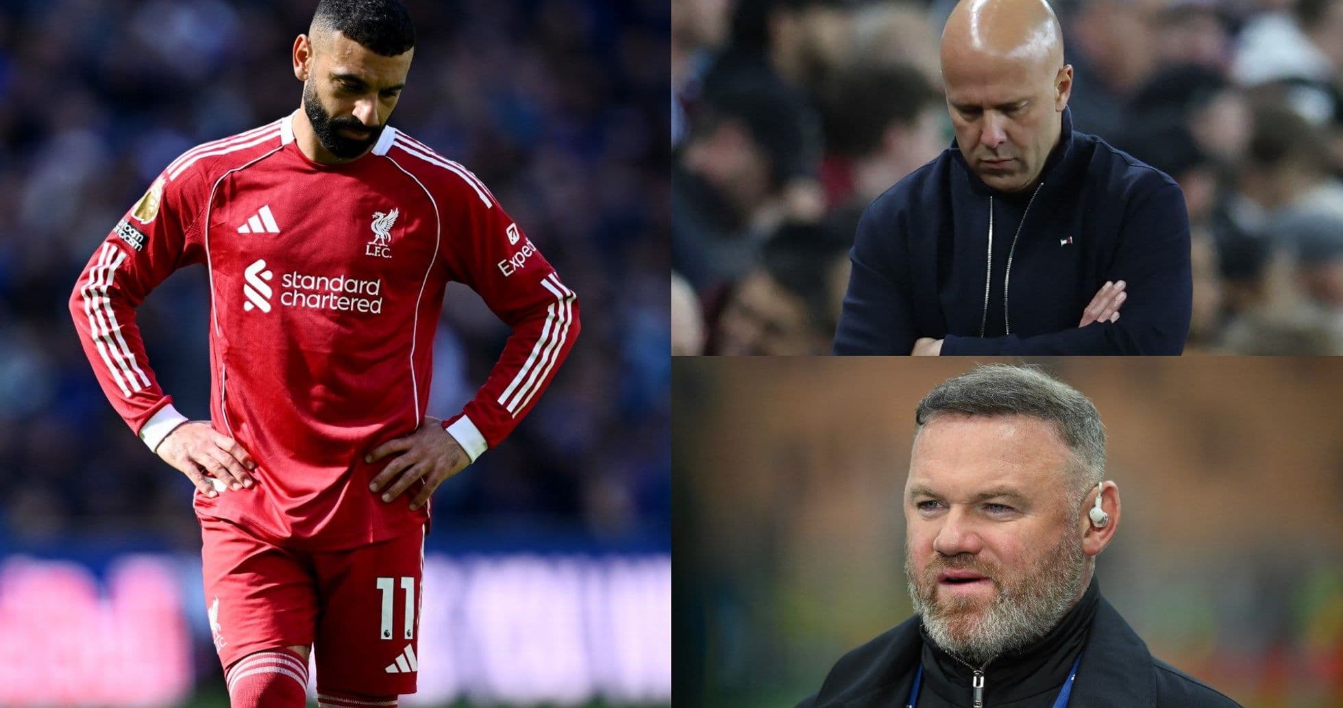 Jugador de Liverpool y entrenadores en momentos pensativos