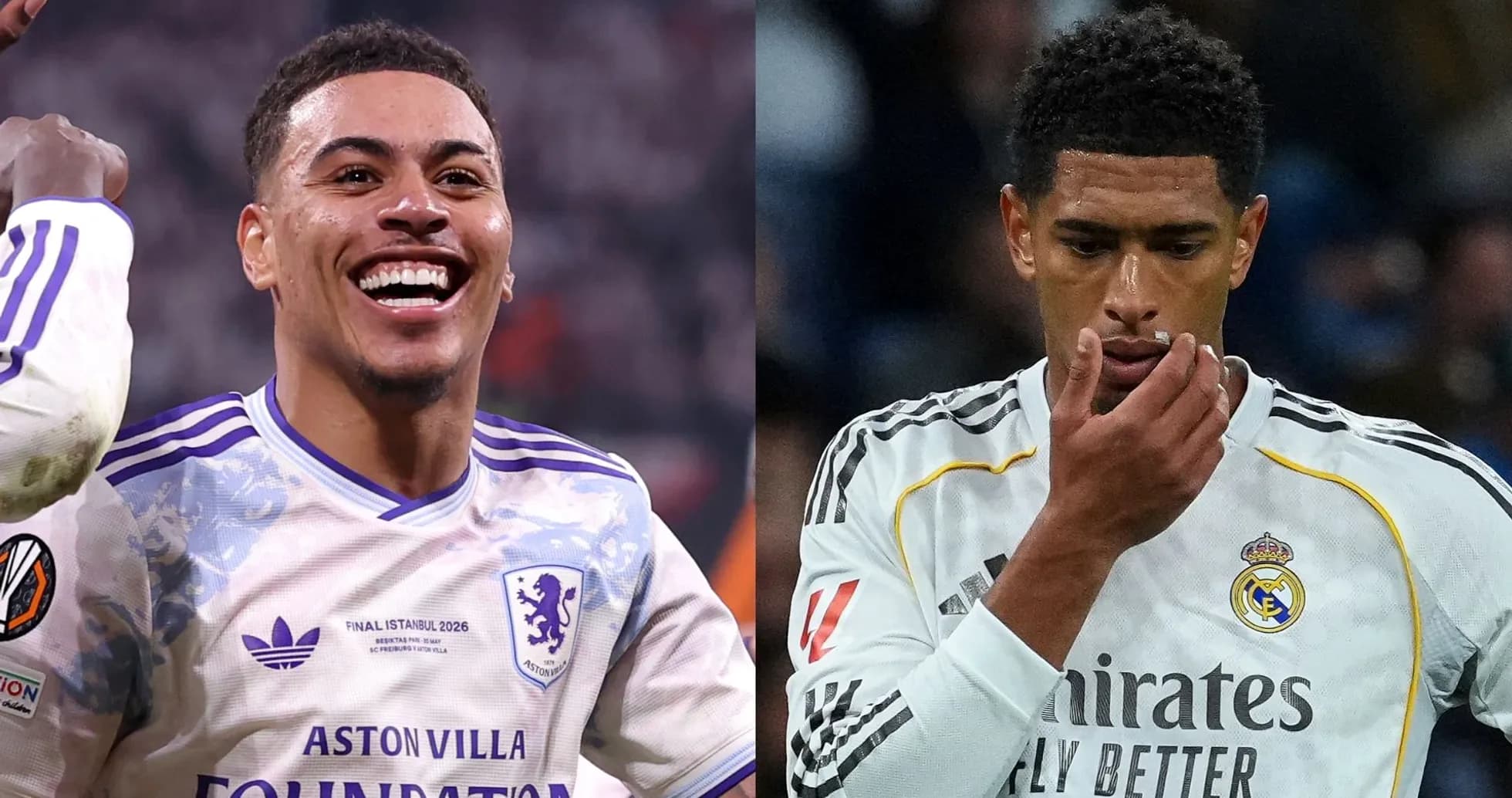 Jugadores de Aston Villa y Real Madrid en el partido