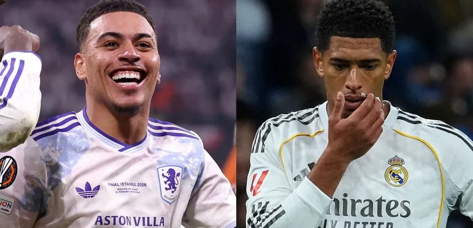 Jugadores de Aston Villa y Real Madrid en el partido