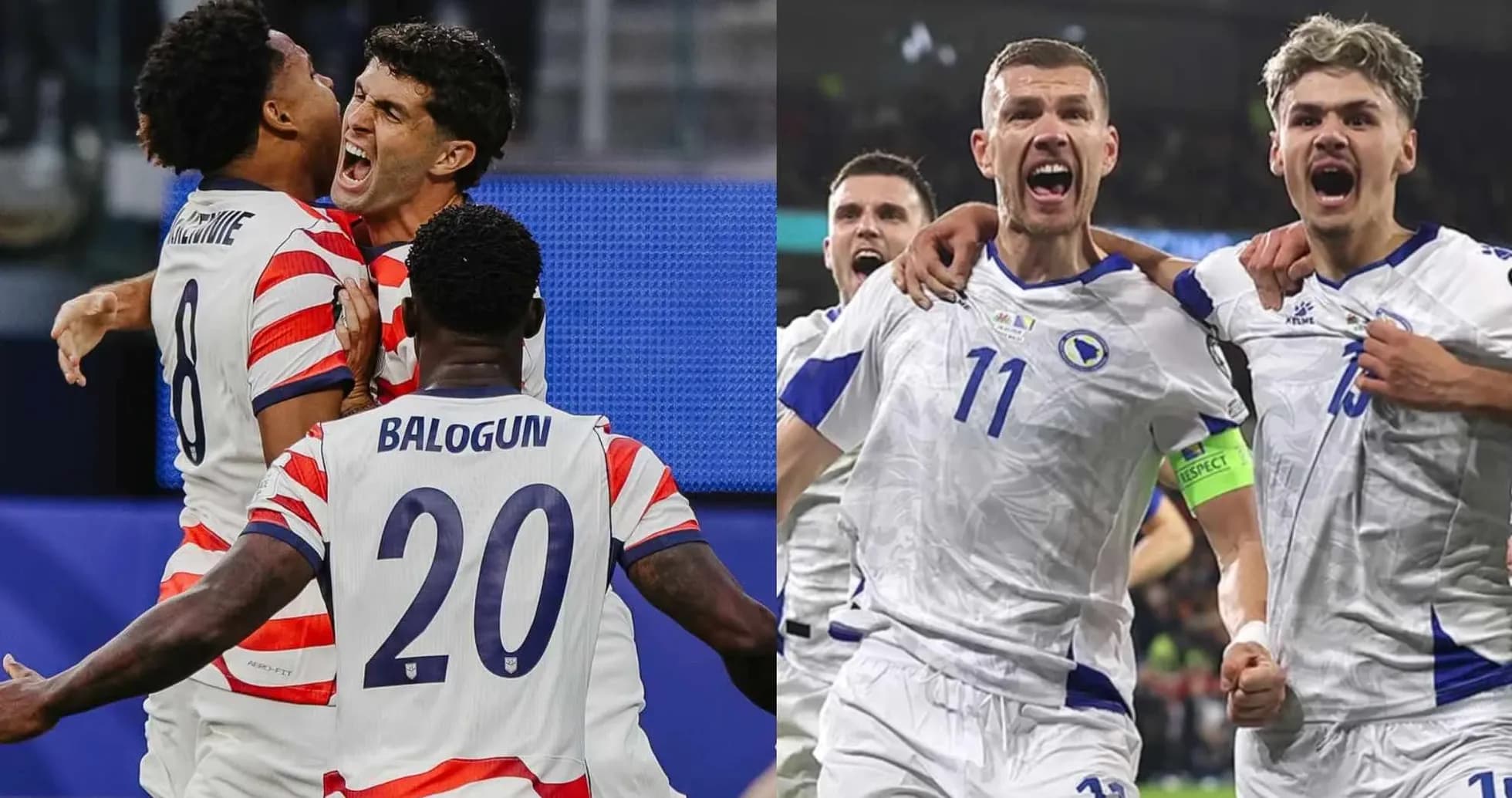 Celebración de jugadores de EE. UU. y Bosnia