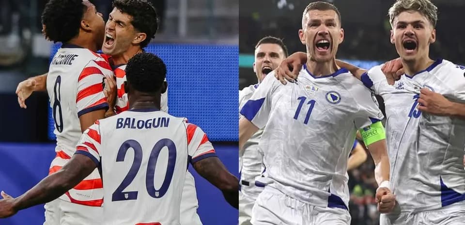 Celebración de jugadores de EE. UU. y Bosnia