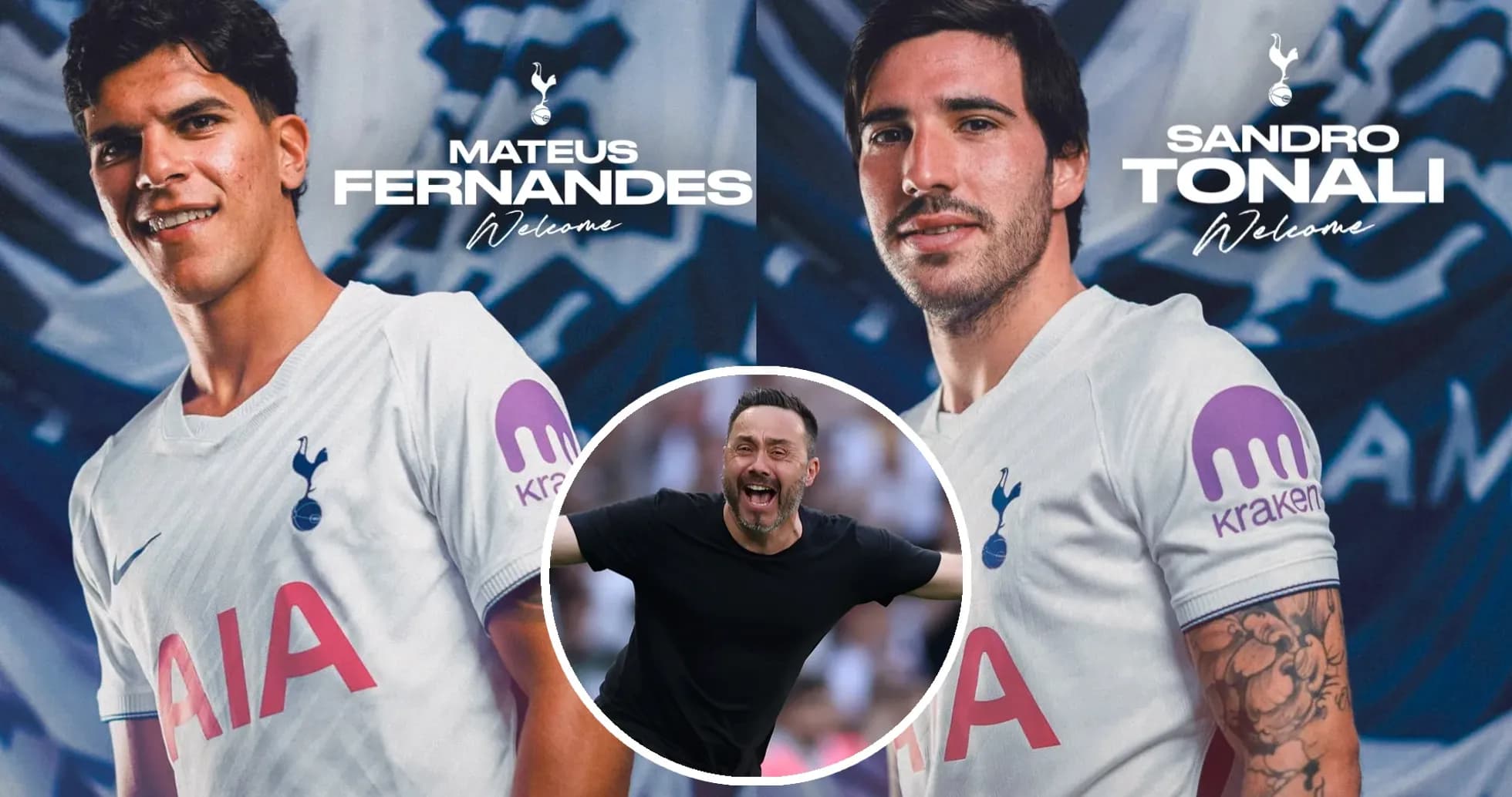 Mateus Fernandes y Sandro Tonali presentan camisetas de Tottenham Mateus Fernandes y Sandro Tonali presentan camisetas de Tottenham