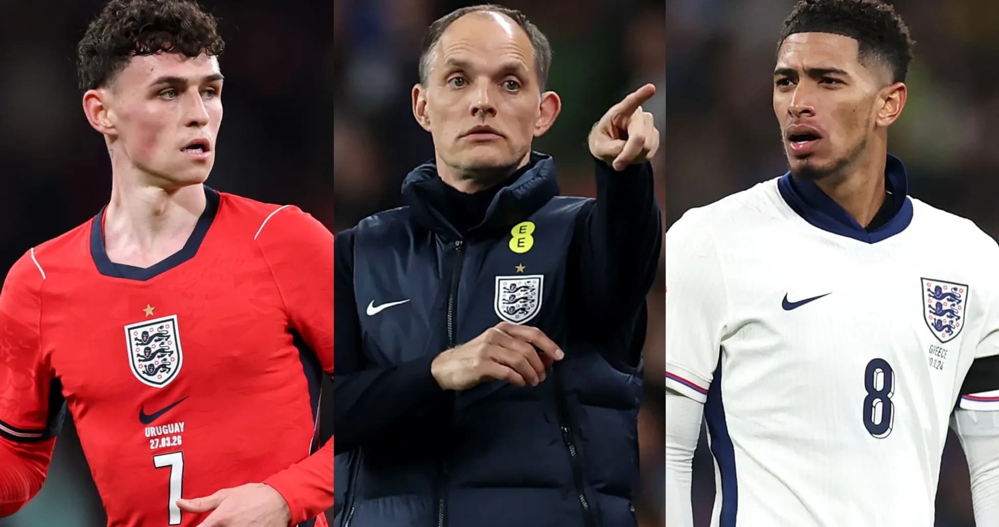 Jugadores de Inglaterra y entrenador durante el partido Jugadores de Inglaterra y entrenador durante el partido