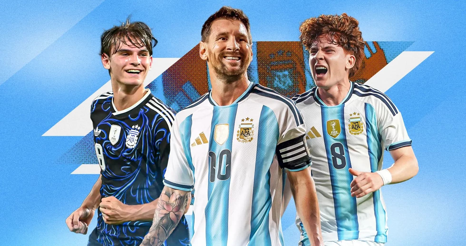 Tres jugadores de Argentina en fondo azul Tres jugadores de Argentina en fondo azul