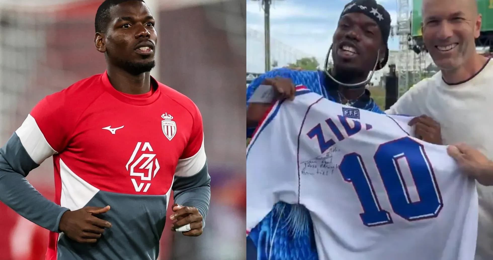 Paul Pogba entrenando y sosteniendo camiseta de Zidane Paul Pogba entrenando y sosteniendo camiseta de Zidane