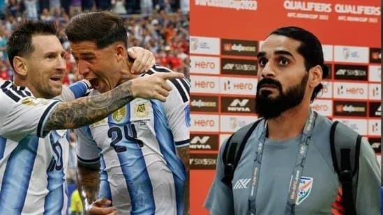 Jugadores de Argentina celebrando y un entrevistador Jugadores de Argentina celebrando y un entrevistador