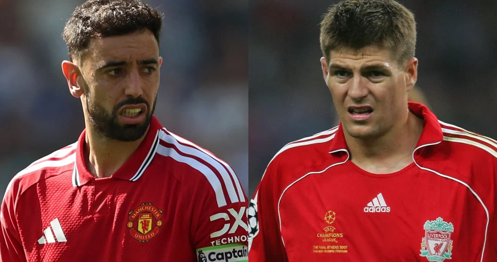 Bruno Fernandes y Steven Gerrard en camisetas de equipo Bruno Fernandes y Steven Gerrard en camisetas de equipo