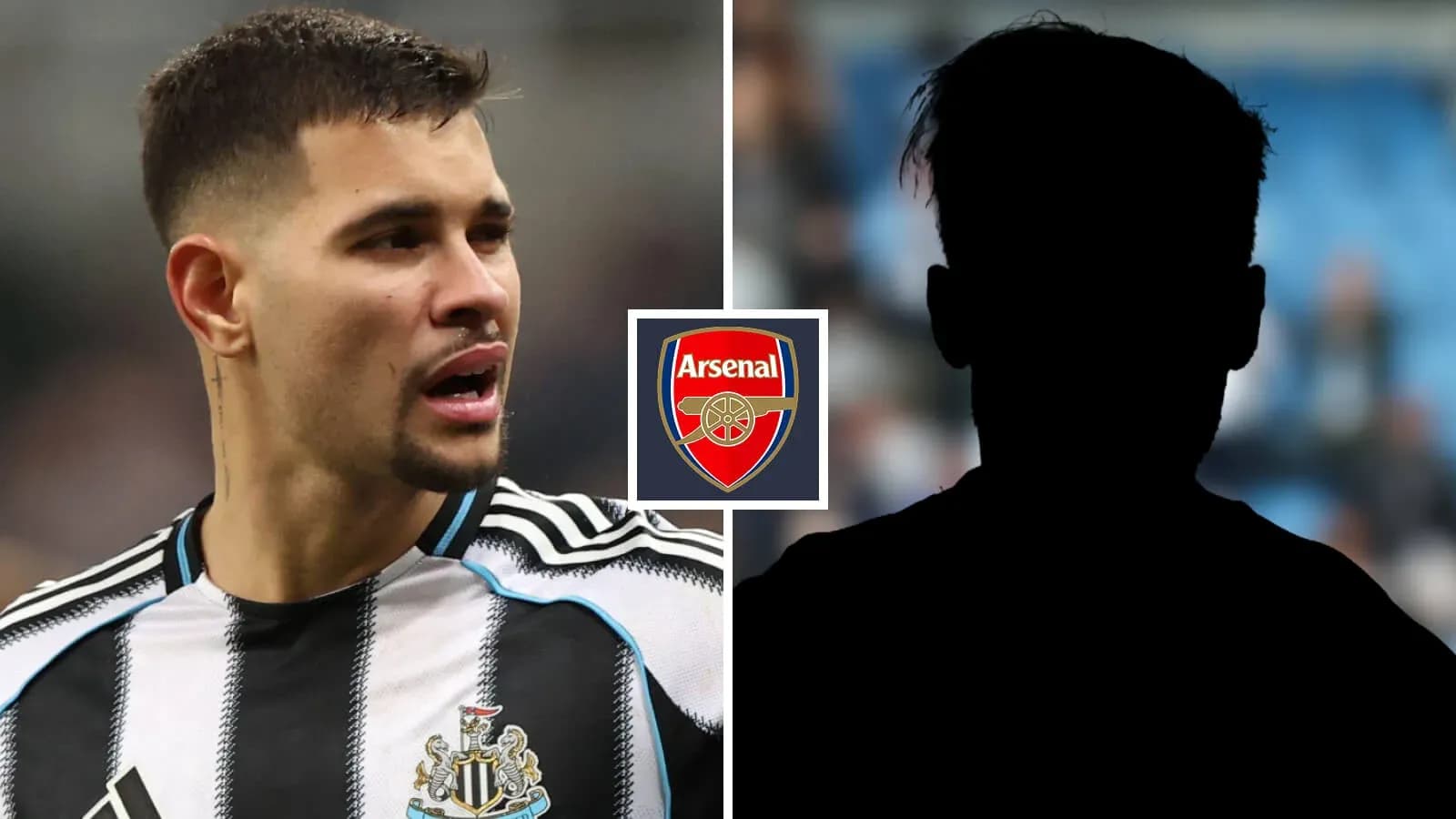 Jugador de Newcastle con logo de Arsenal en fondo Jugador de Newcastle con logo de Arsenal en fondo