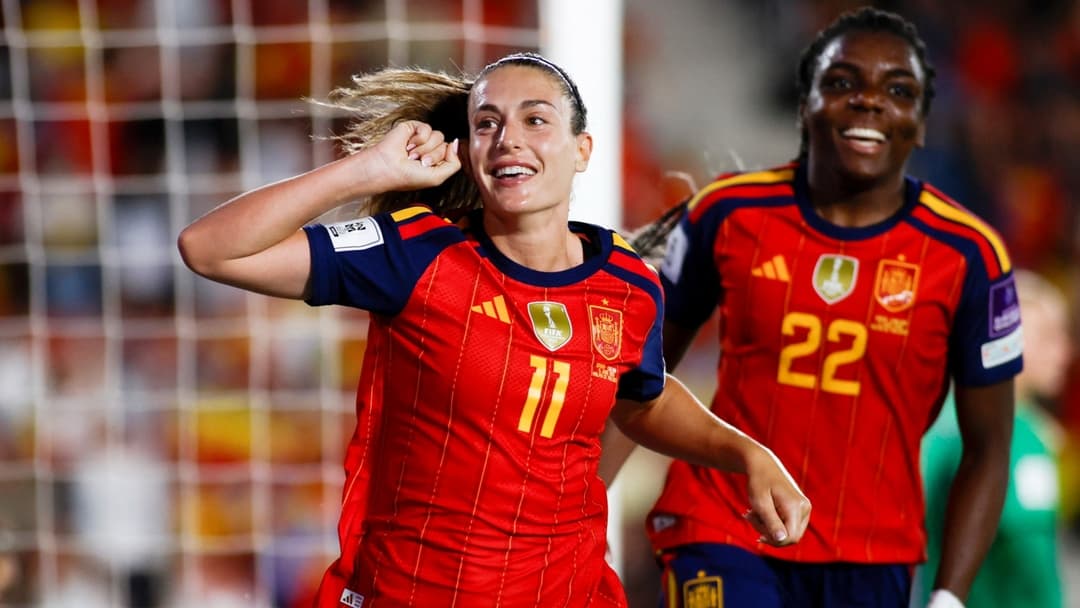 Jugadora de España celebrando un gol en partido Jugadora de España celebrando un gol en partido