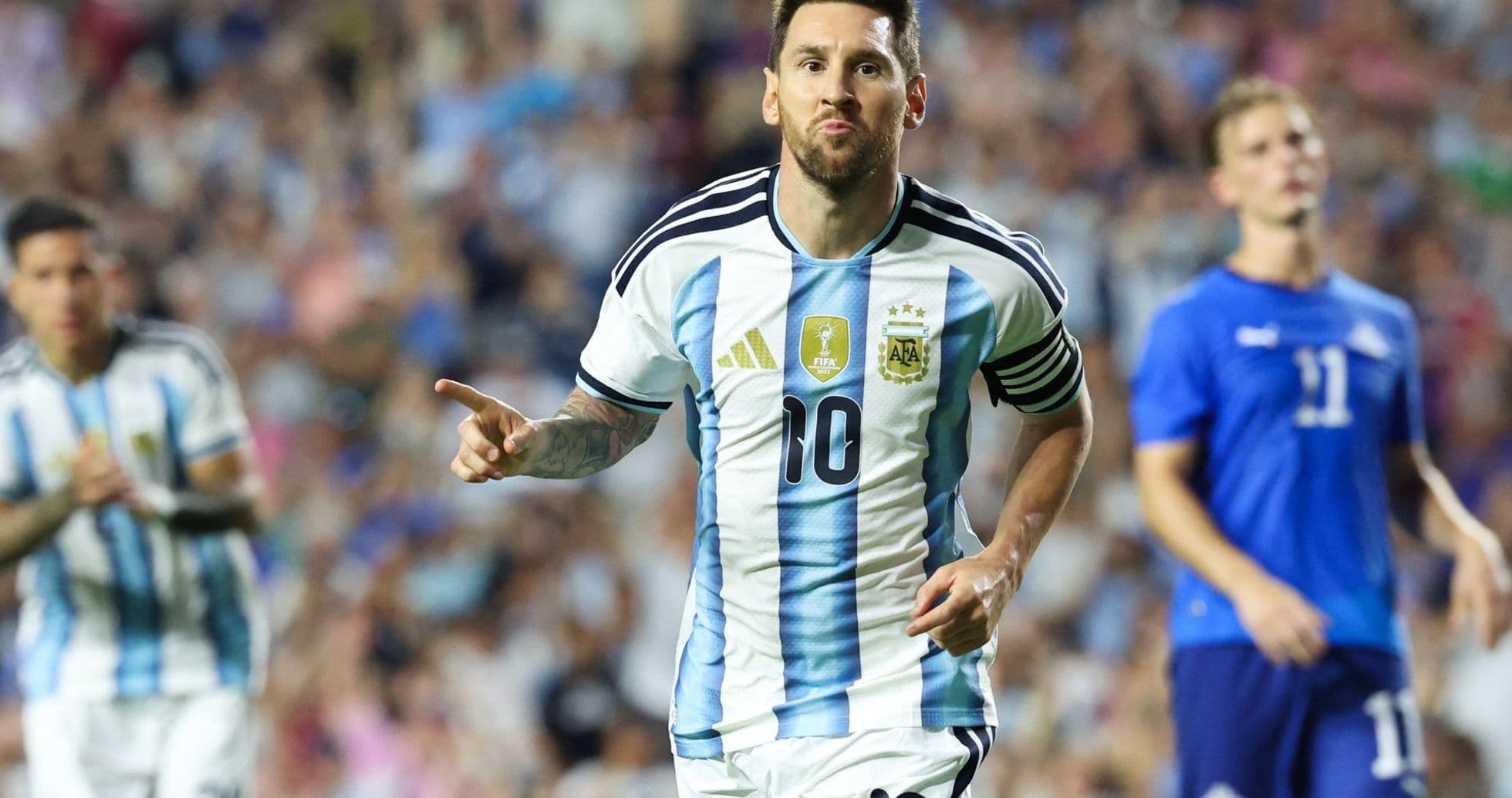 Lionel Messi celebrando un gol en partido de Argentina Lionel Messi celebrando un gol en partido de Argentina