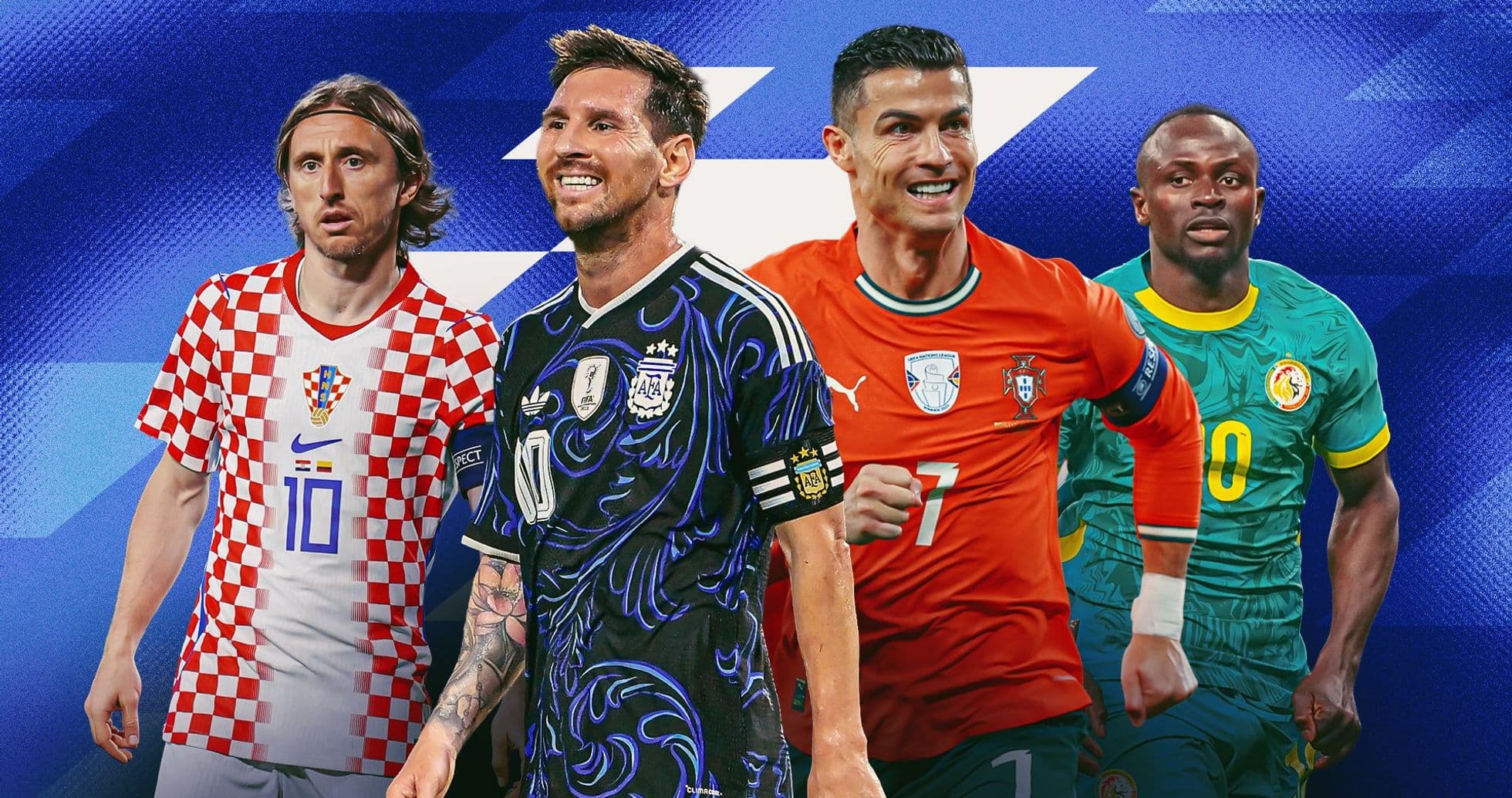 Cuatro futbolistas destacados con camisetas de selecciones Cuatro futbolistas destacados con camisetas de selecciones