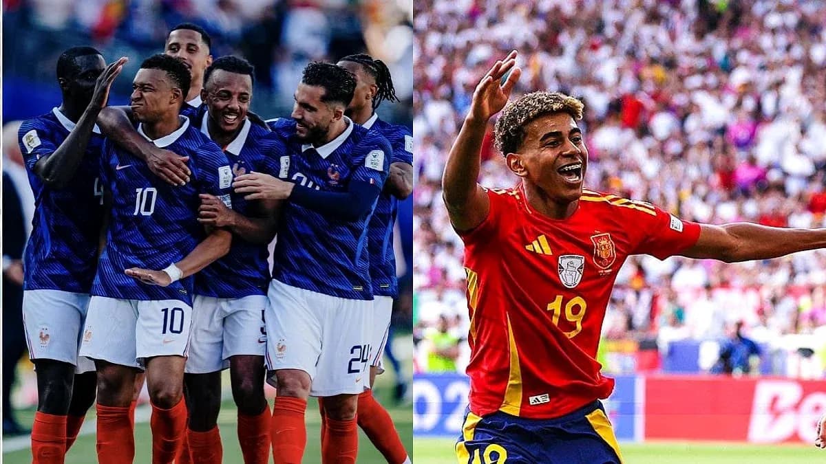 Jugadores de Francia y España celebrando goles Jugadores de Francia y España celebrando goles