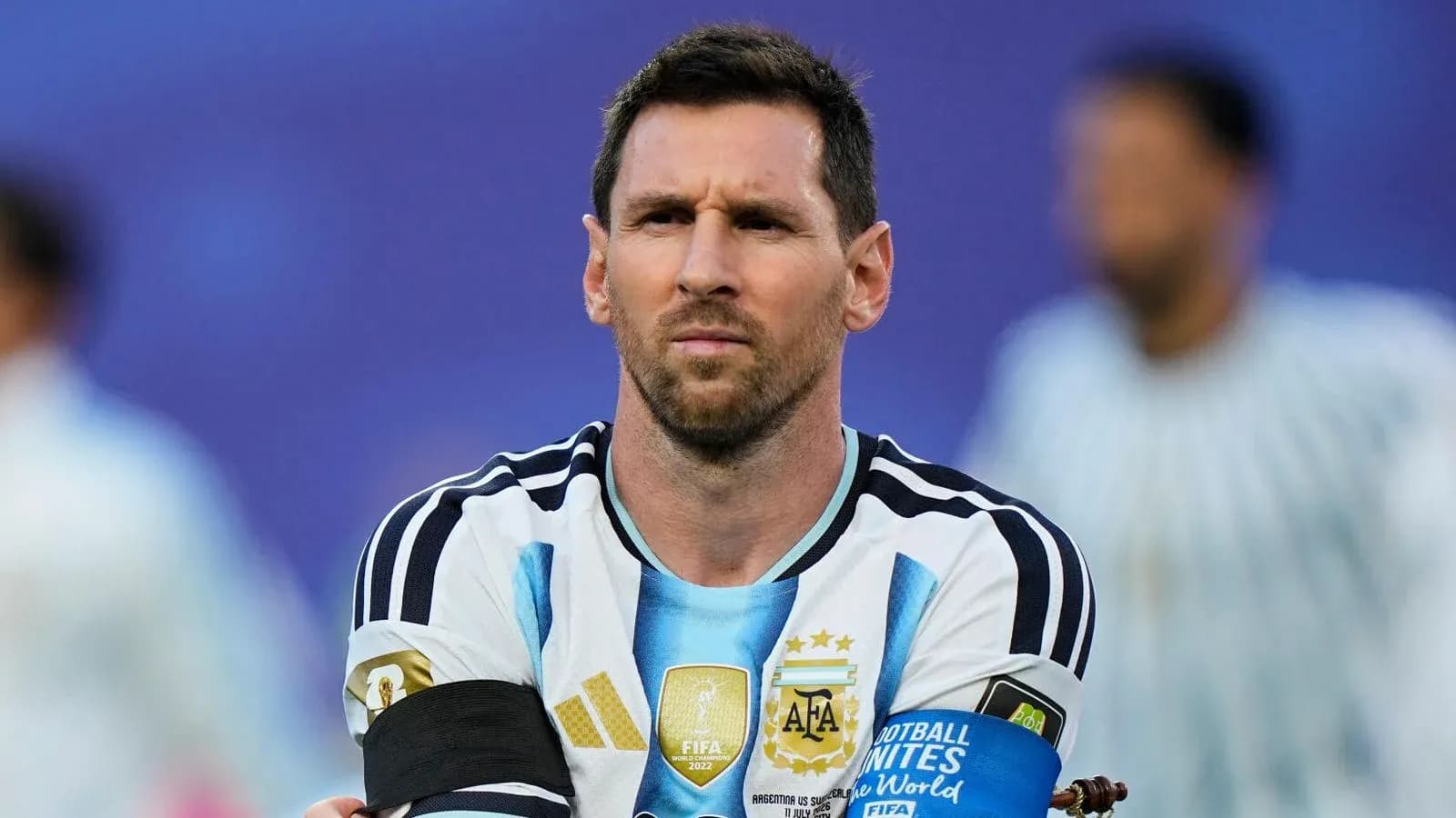 Lionel Messi en uniforme de Argentina durante el partido Lionel Messi en uniforme de Argentina durante el partido