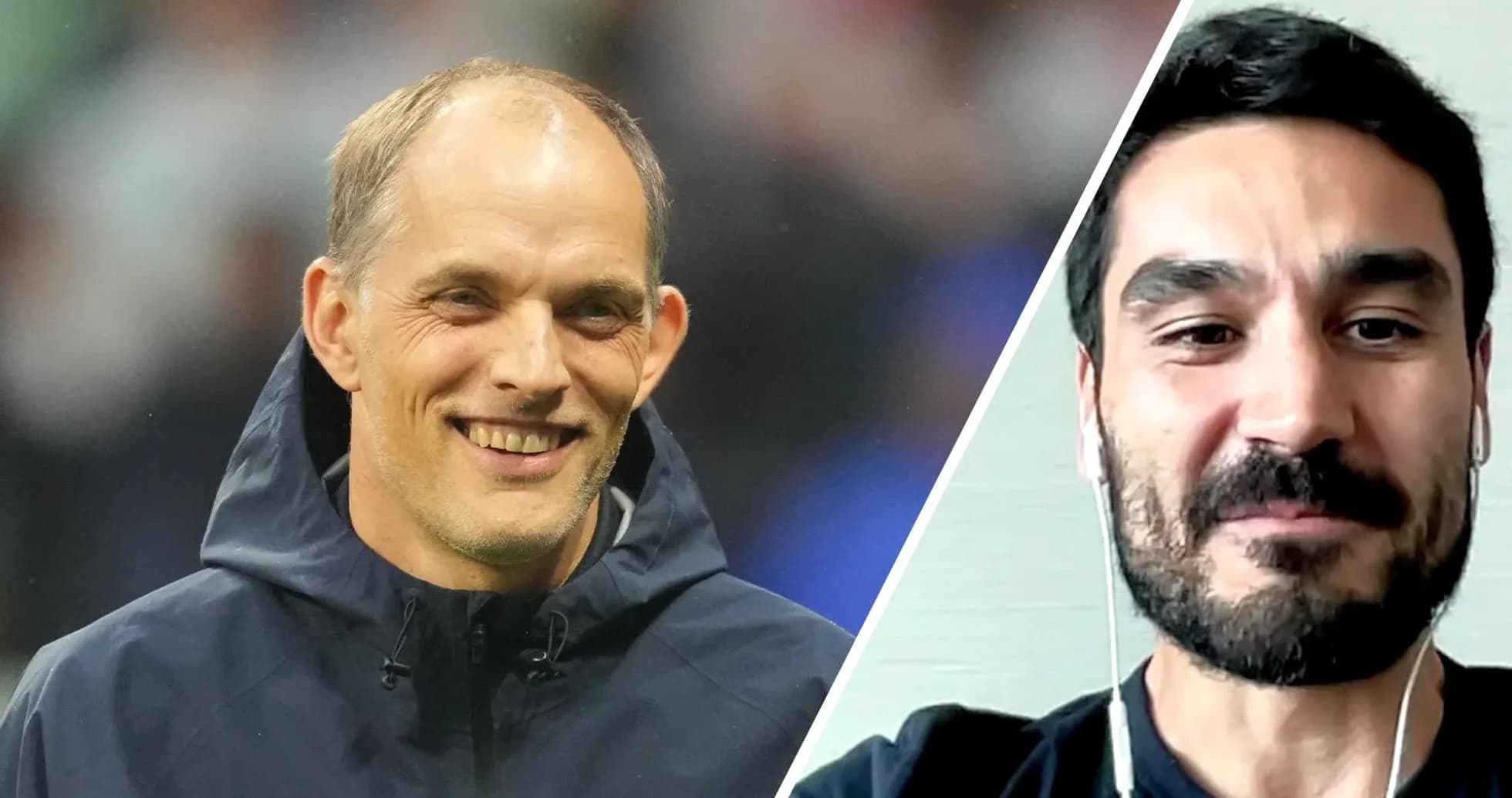 Thomas Tuchel y Ilkay Gündogan sonriendo durante conversación Thomas Tuchel y Ilkay Gündogan sonriendo durante conversación