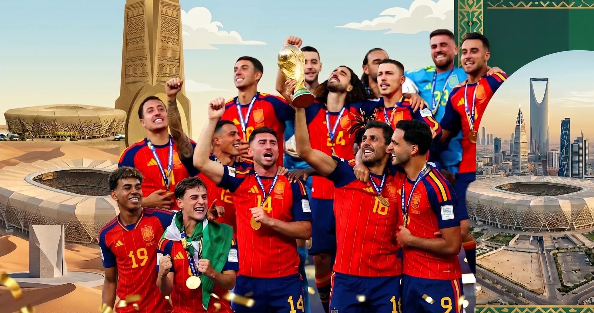 Equipo de España celebrando con la Copa del Mundo Equipo de España celebrando con la Copa del Mundo